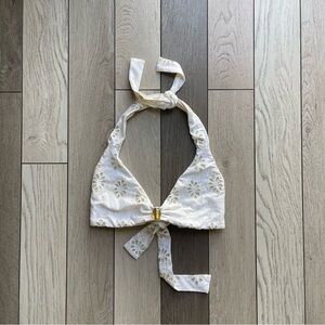 BECCA White and Gold Halter bikini top